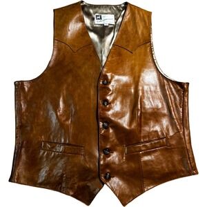 Scully Leatherwear Western Vest‎ Mens 44 Long Brown Leather Excellent Vintage